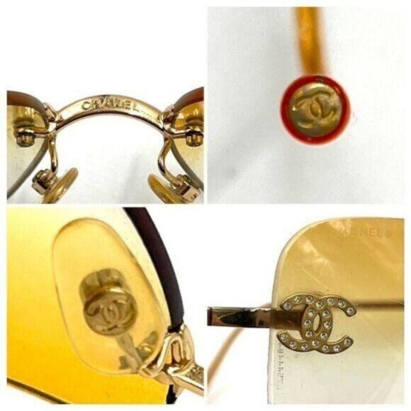 🧡RARE Chanel Vintage Sunglasses Rhinestone CC Logo Rimless Gradient Gold Orange - Picture 12 of 14